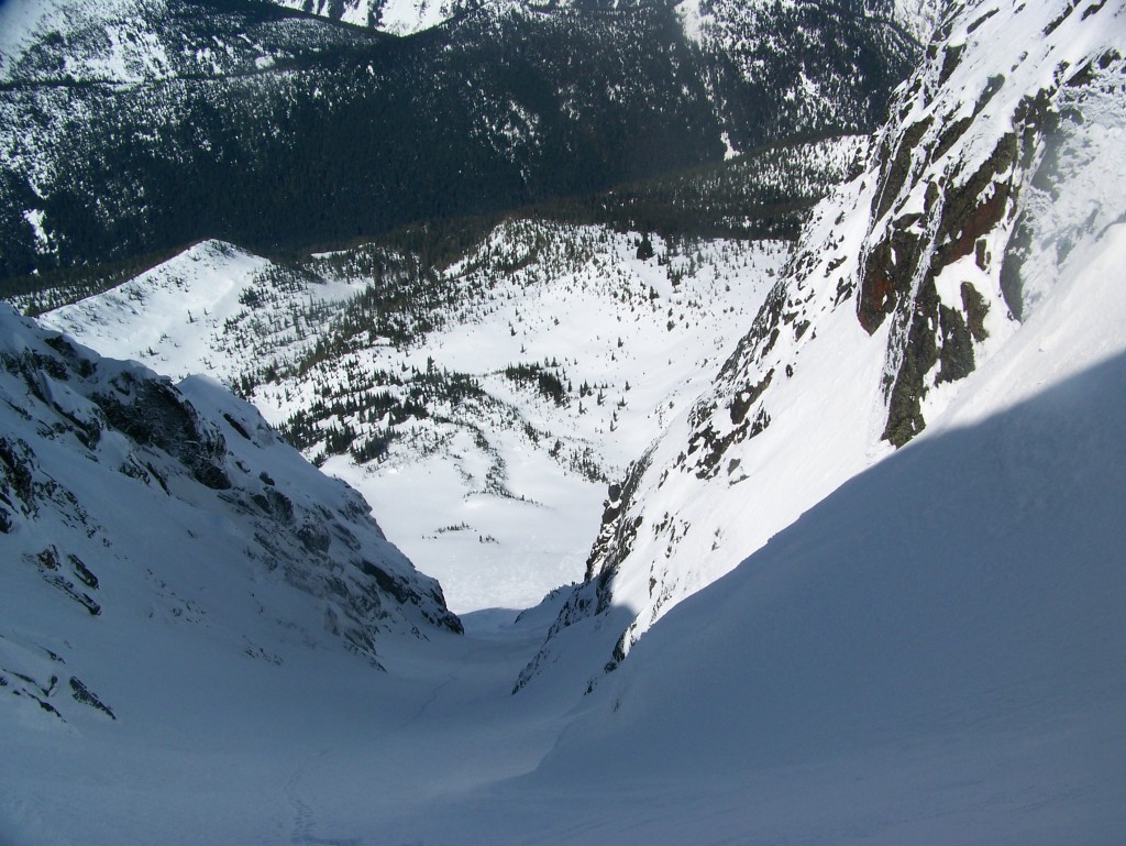 Looking down the big Chiwaukum Couloir