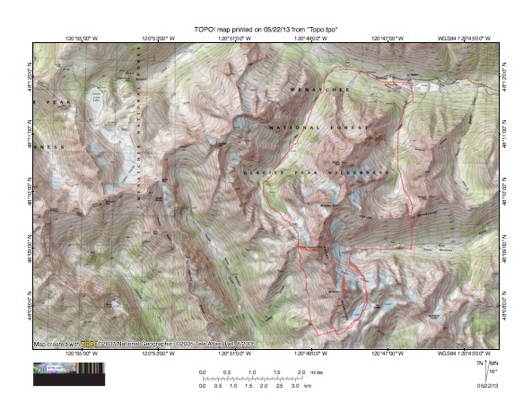 Map of the ski tour from Holden Village to Mount Maude and Seven Fingered Jack