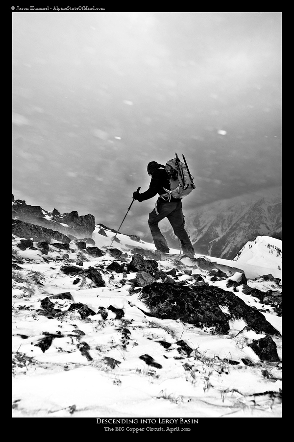 Stormy conditions in Leroy Basin as we went towards Seven Fingered Jack