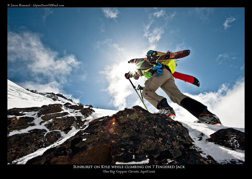 Enjoying the sunshine on the final steps to the summit of Seven Fingered Jack