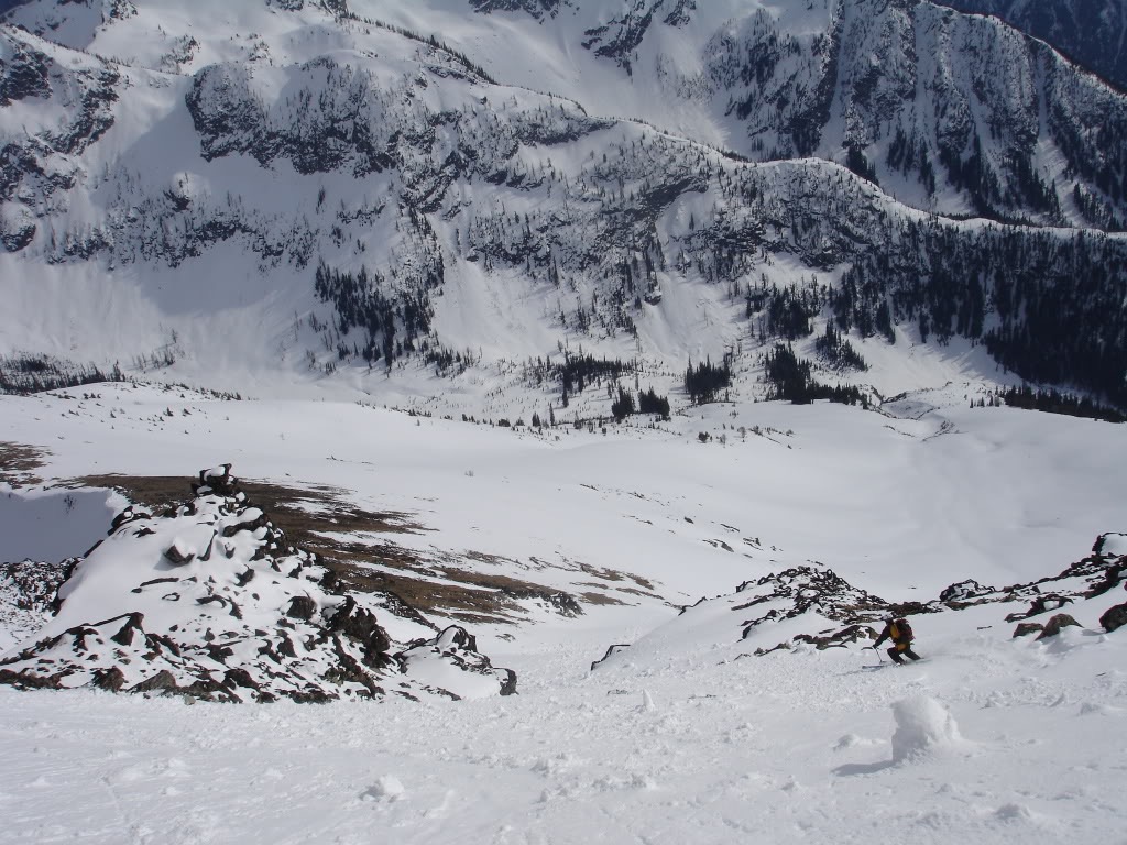 Skiing down the lower slopes of the south face