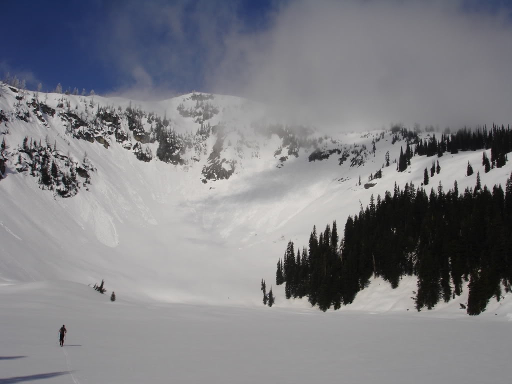 Ski touring across Lake Ann from Highway 20