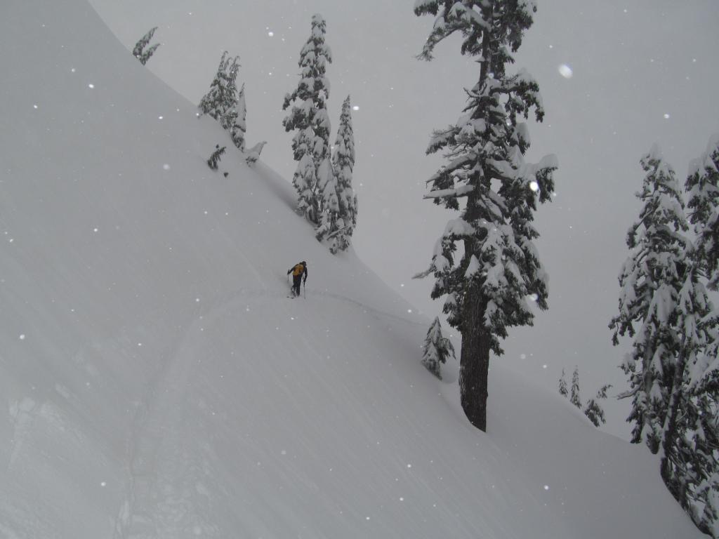 Skinning towards our second run on the Bryant Peak Couloir