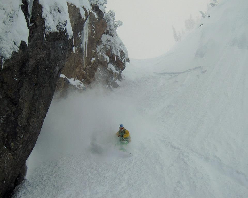 Great snow riding into the Bryant Peak Couloir in the Alpental Ski Resort Backcountry
