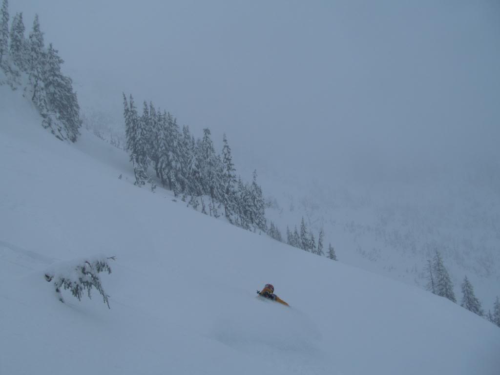 Snowboarding into the Alpental Valley from the Bryant Peak Couloir