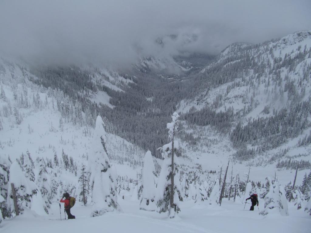 Putting in our skin track to Snow Lake Saddle with Alpental backcountry in the background