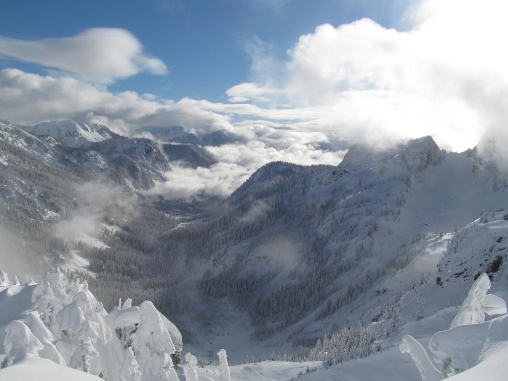 Looking down into the Alpental Valley from Snow Lake saddle