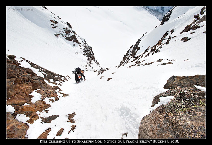 Climbing up to Sharkfin Col