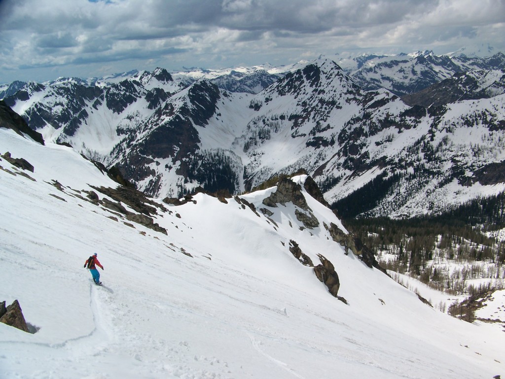 Traversing back to camp after riding Cardinal Peak in the Chelan Mountains