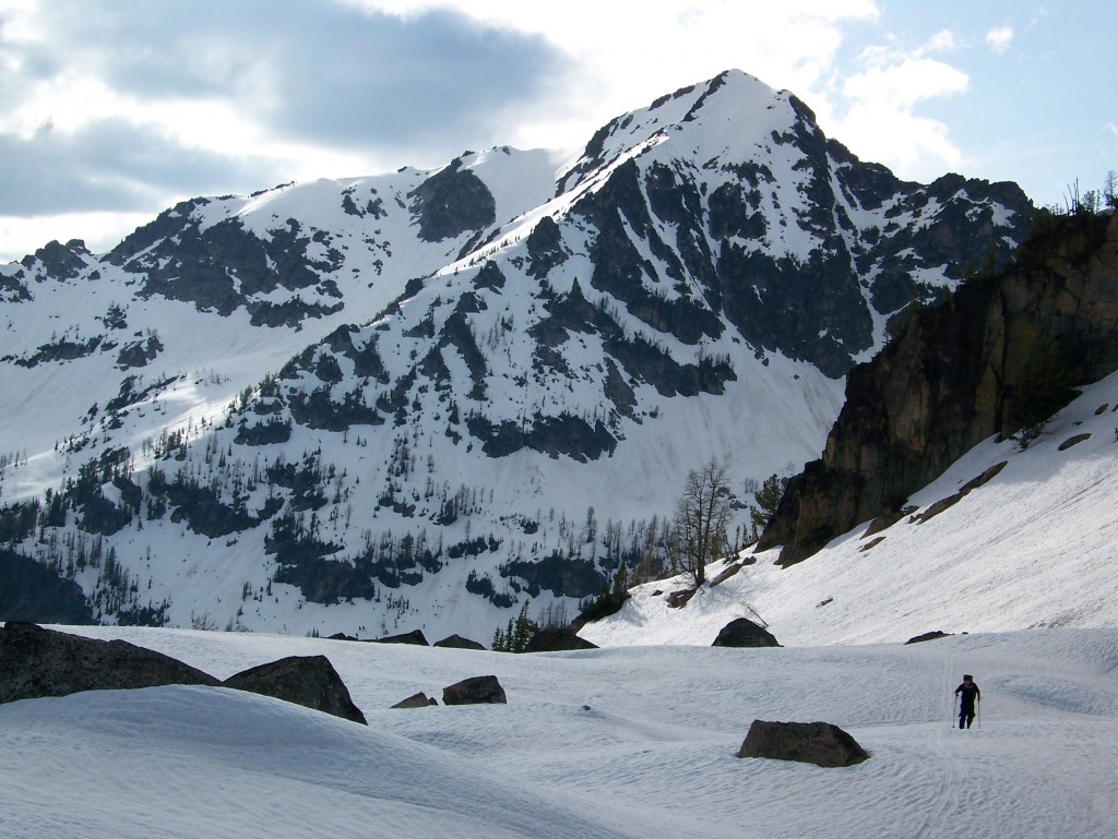 ski touring with the Entiat Range in the background up to Cardinal Peak in the Chelan Mountains