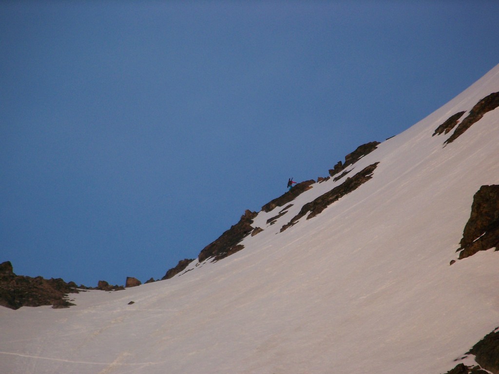 Climbing up after reaching the col in the Chelan Mountains