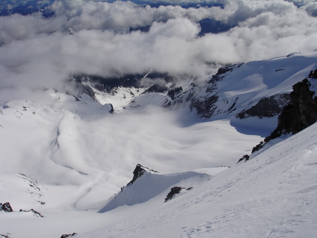 Dan skiing into the Nisqualy Chute