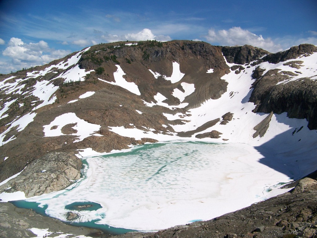 Looking back at Crater Lake as I climb the Jerry Glacier