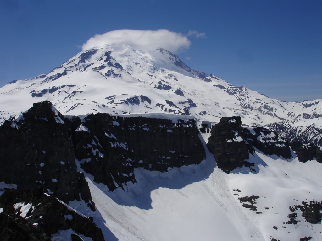 Mount Rainier in the background and the Banshee Couloir