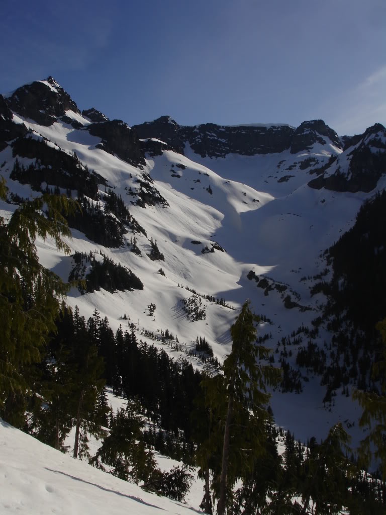 Looking back at the sarvant Glacier while skinning up Tamanos