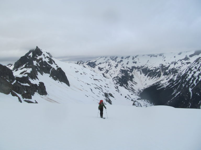 Ski touring across Le Conte Glacier and Sentinel Peak near North Cascades National Park and Cascade Pass on the Ptarmagin Traverse