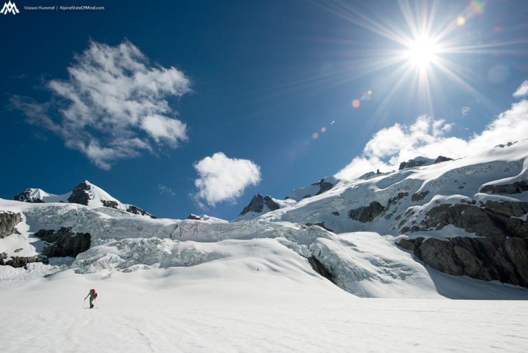 Climbing up the base of the Chickamin Glacier near North Cascades National Park on the Extended Ptarmagin Traverse