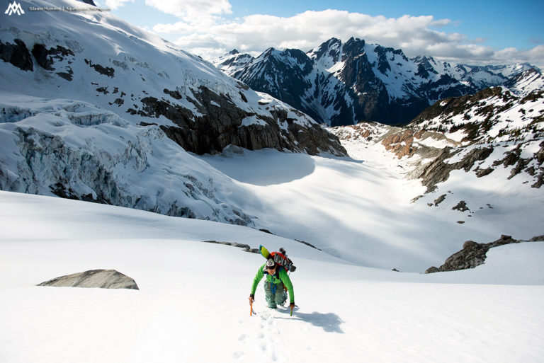 Climbing up the Chickamin Glacier near North Cascades National Park on the Extended Ptarmagin Traverse