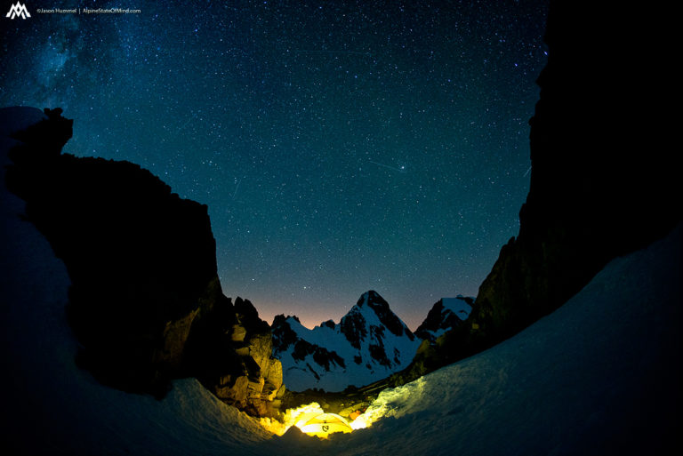 Beautiful night under the stars on Gunsight Notch near North Cascades National Park on the Extended Ptarmagin Traverse