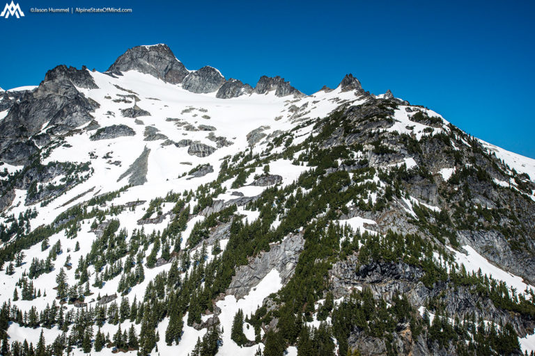 Looking back up at our route down to the Hanging Gardens while on the Extended Ptarmagin Traverse