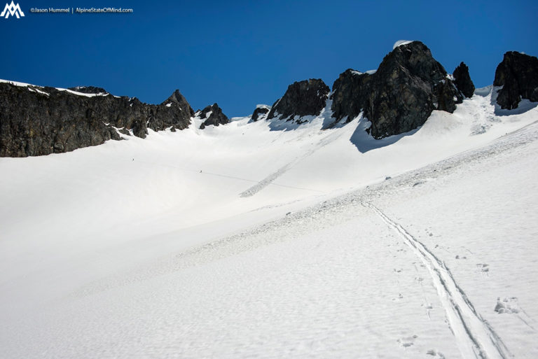 Heading to Cache Col near North Cascades National Park and Cascade Pass on the Ptarmagin Traverse
