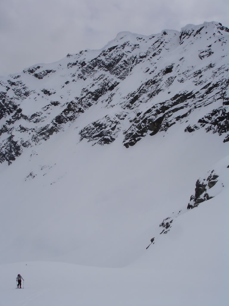 Nearing the top with a massive headwall in the background
