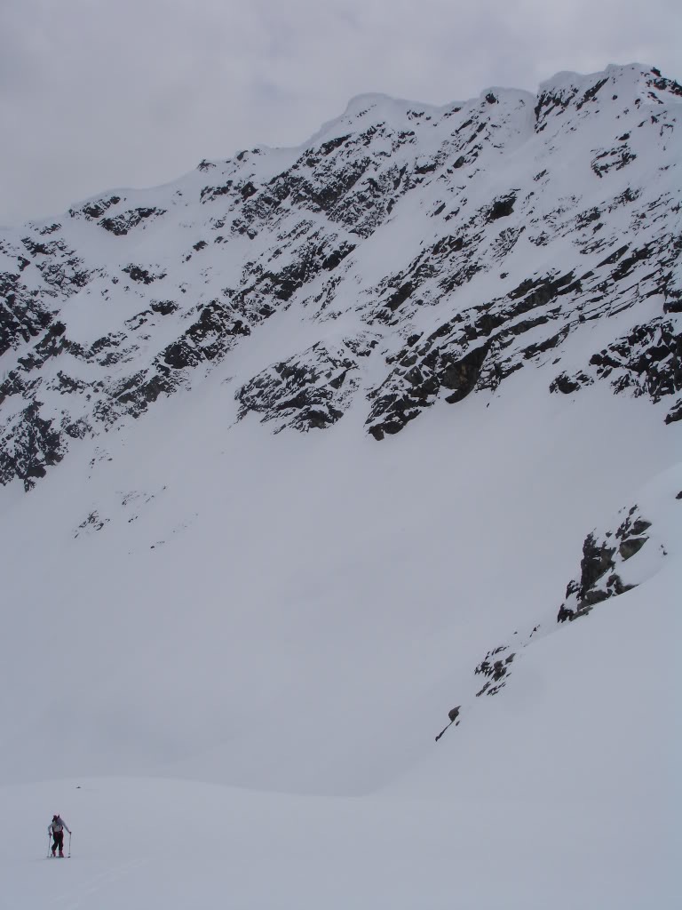 Nearing the top with a massive headwall in the background
