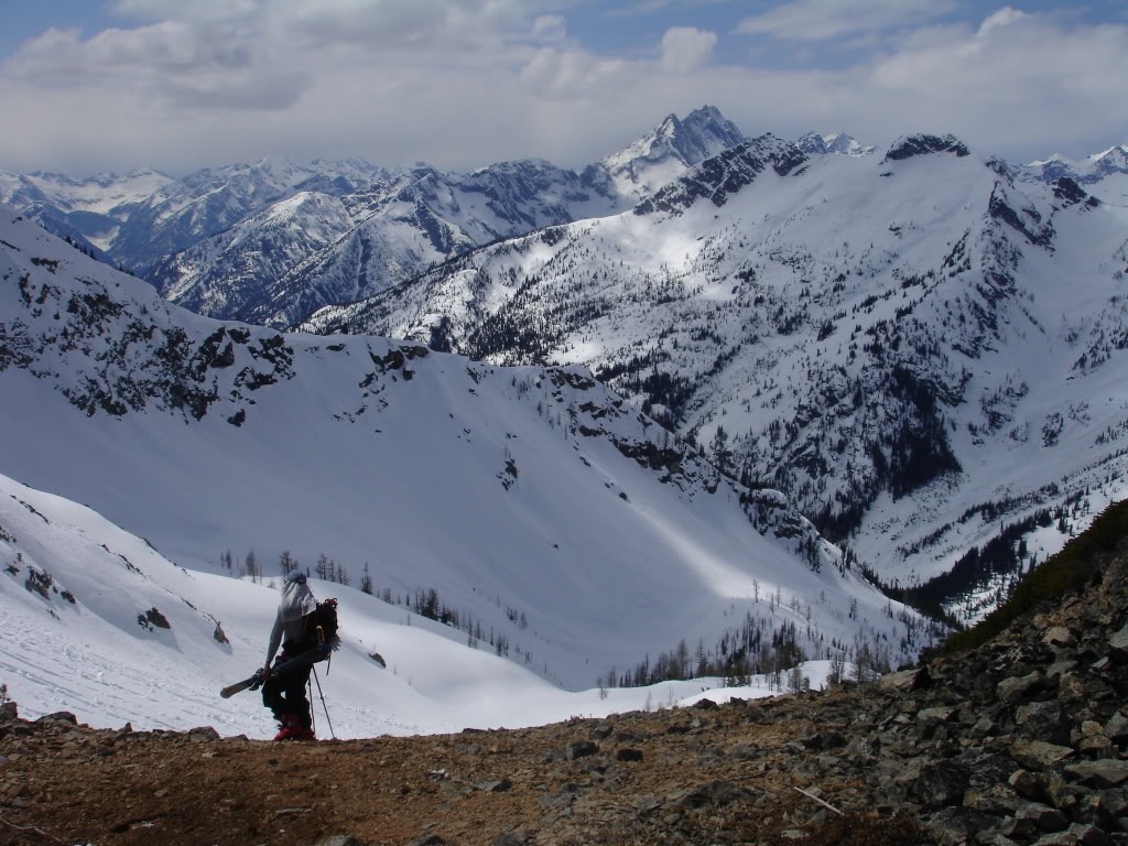 Looking down into Maple creek with Mt Benzarino in the foreground and Goode in the distance