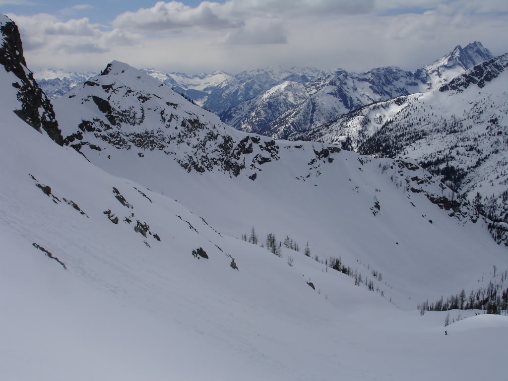 Our objective was the peak to the left and ski the fall line in the middle of the ridge