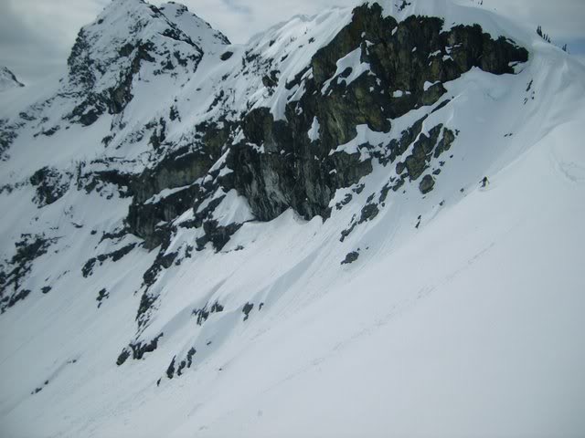 Dropping the first run to access the Lyall Glacier