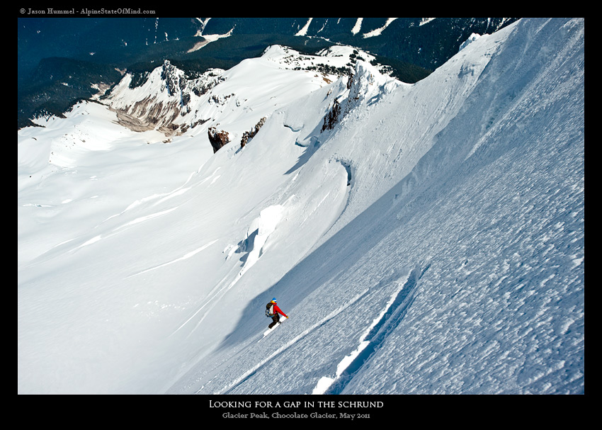 Snowboarding onto the Chocolate Glacier