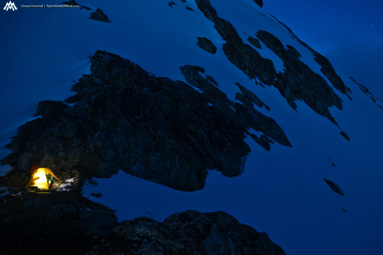A beautiful night at our first camp of the the Isolation Traverse while doing the American Alps Traverse