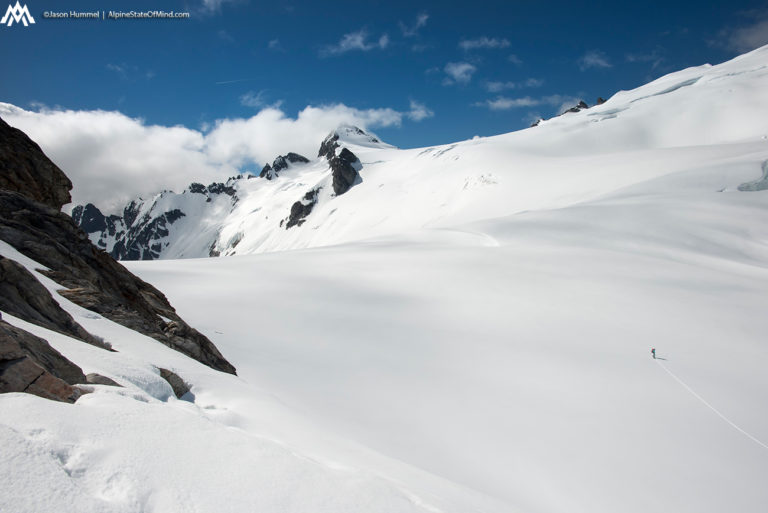 ski touring towards the Horseman while on the Isolation Traverse