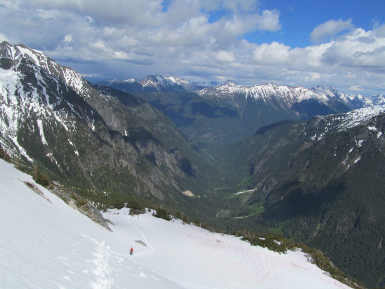 Back to climbing towards Backbone Ridge while on the Isolation Traverse in North Cascades National Park in Washington State