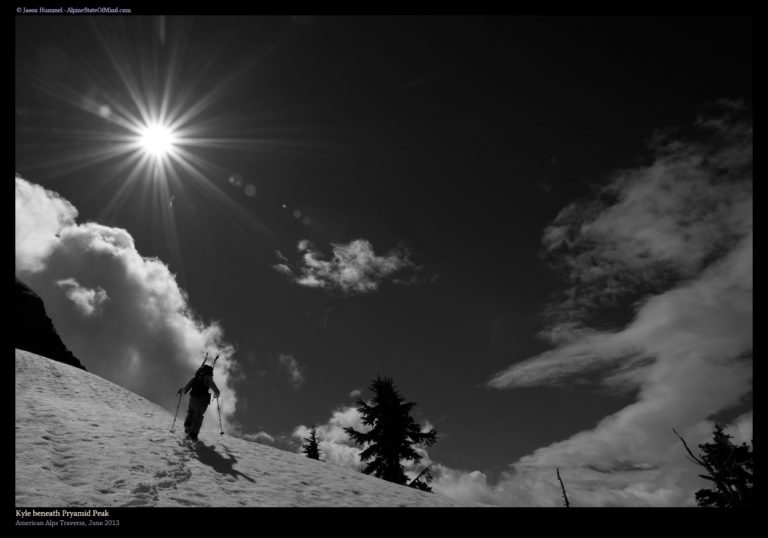 Climbing into the open alpine below Pyramid peak in North Cascades National Park