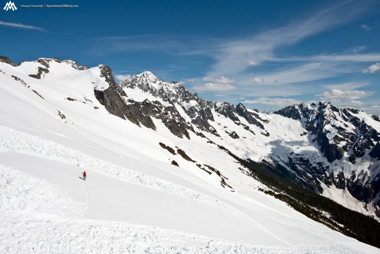 Skinning on Backbone Ridge towards Eldorado on the Isolation Traverse in North Cascades National Park in Washington State