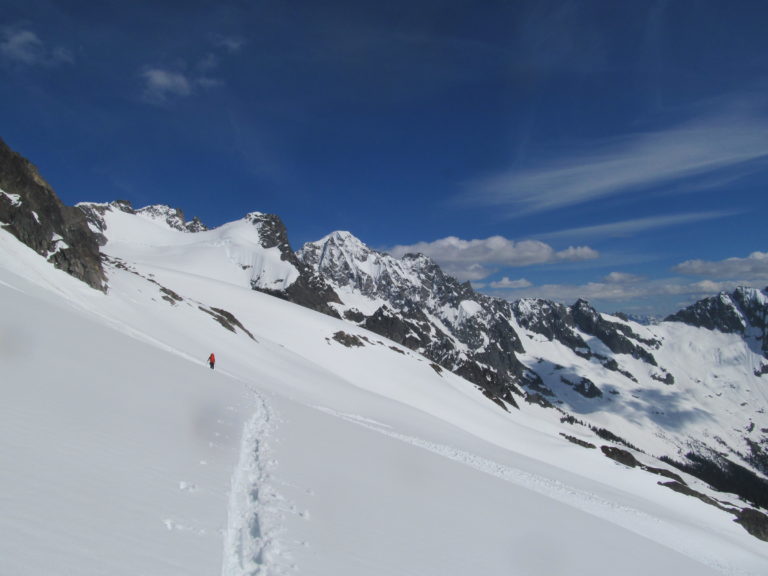 Getting closer to eldorado Peak and our camp on the Isolation Traverse in North Cascades National Park in Washington State