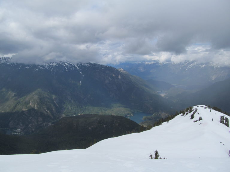 Looking down towards Diablo and Highway 20 while climbing towards Pyramid Peak on the the Isolation Traverse