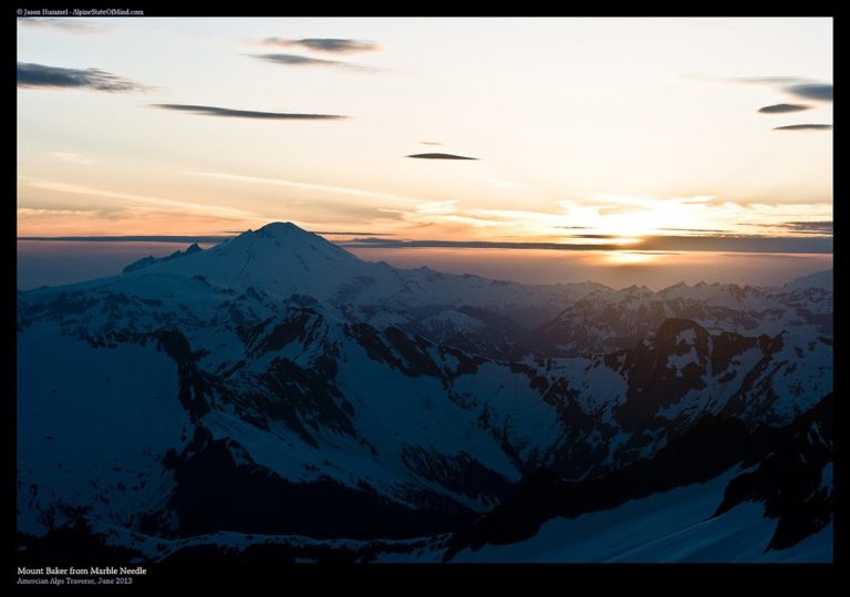 Sunset over Mount Baker and the Picket Range