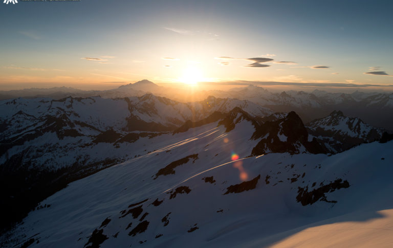 Backbone Ridge in the foreground with Baker and Shuksan in the distance on the Isolation Traverse in North Cascades National Park in Washington State