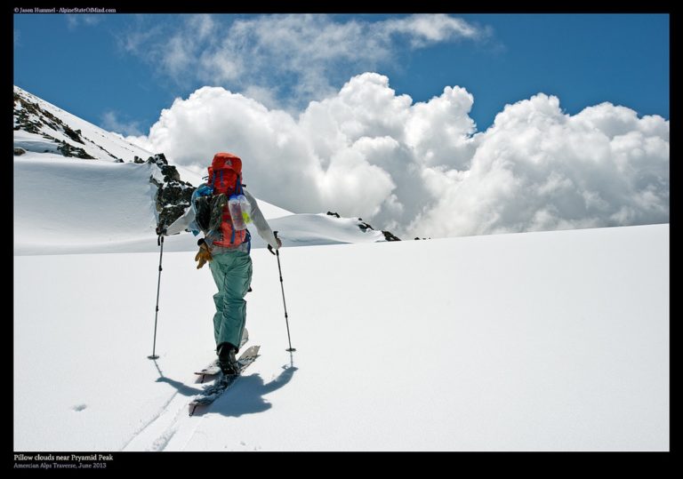 ski touring towards our first camp under Pyramid Peak in the North Cascades of Washington state