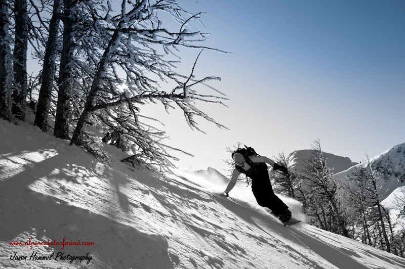 snowboarding down the South face in the Chiwaukum Mountains