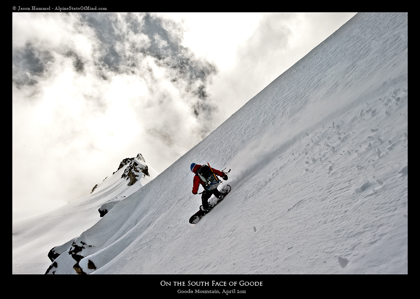 Snowboarding down the South Face