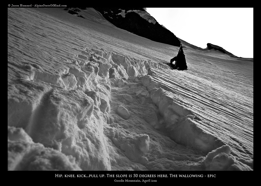 Climbing up the steep sidewall