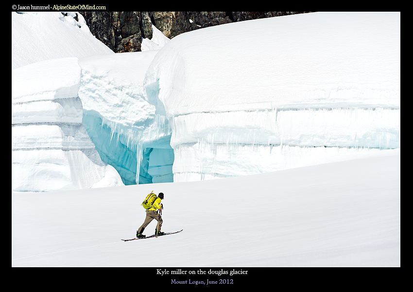 Passing a crevasse on the Douglas Glacier