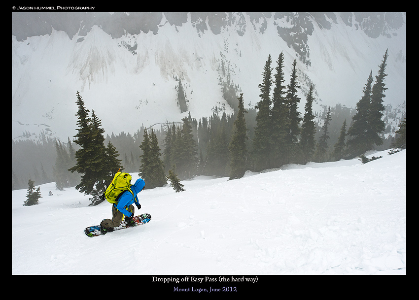 Snowboarding down from Easy Pass in North Cascades National Park