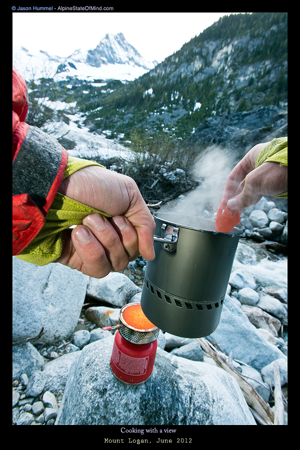 Cooking at Camp at the base of Mount Logan in Fisher Basin