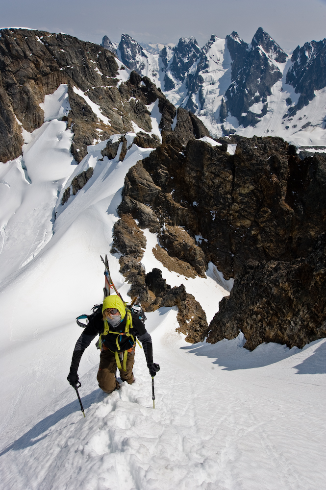 Climbing the upper south face of Fury