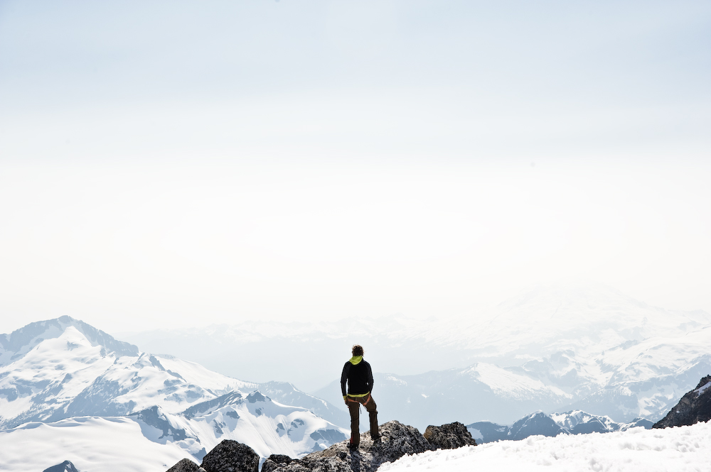 Standing on the summit of Mount Fury with Baker in the distance