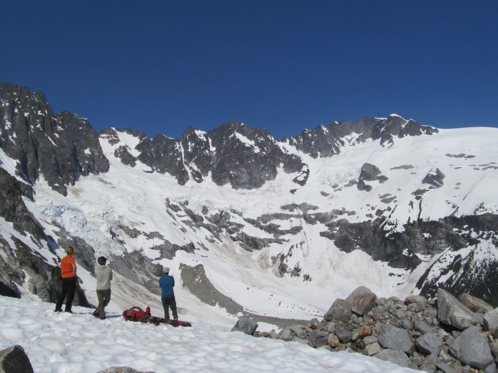 Looking at our route heading up the right to Mount Challenger